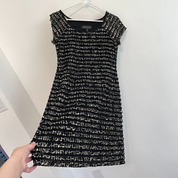 CONNECTED APPAREL Black Beige Giraffe Leopard Animal Tiered Ruffle Sheath Dress - Picture 6 of 10